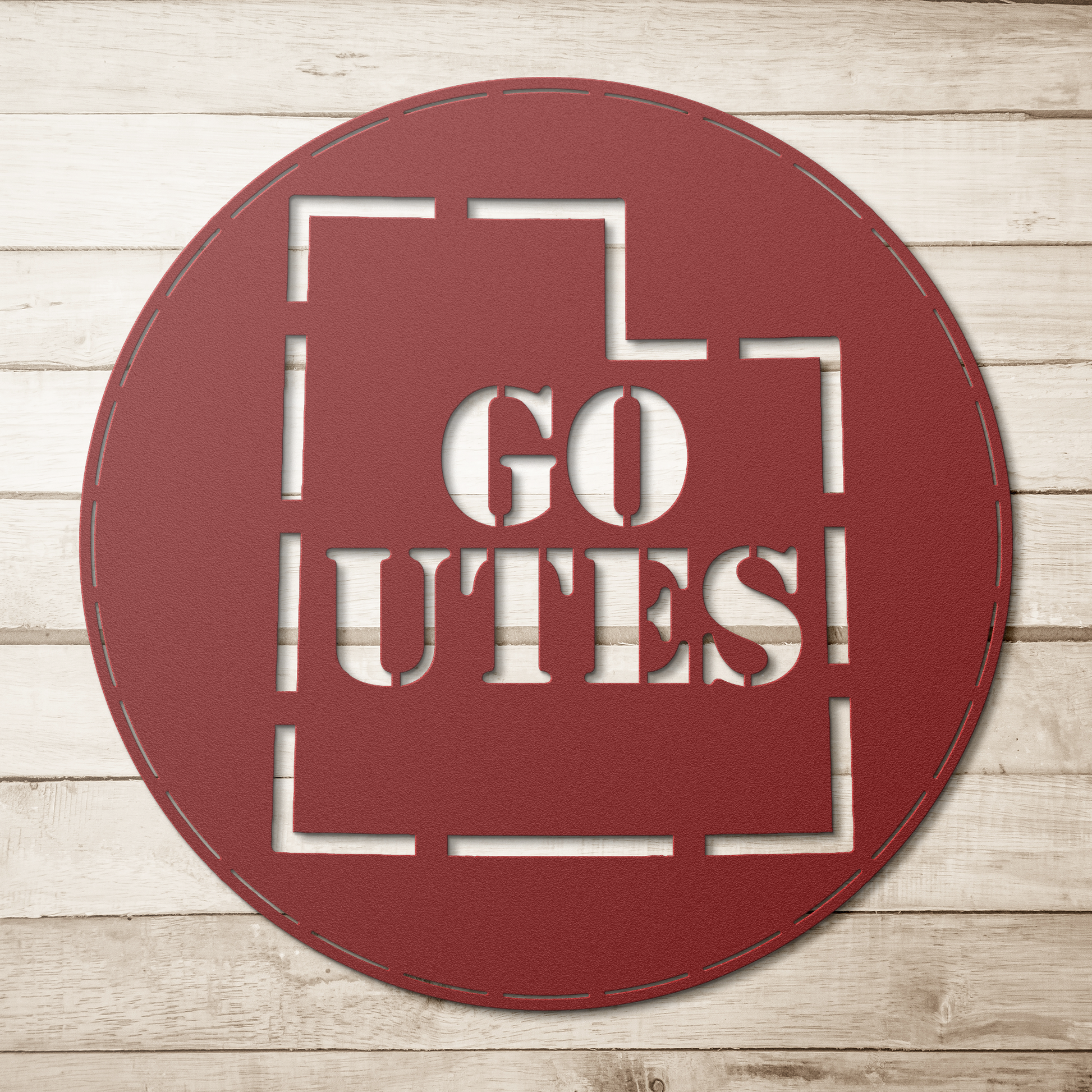 Go_Utes__Die-Cut_Metal__Gifts_for_BYU__Red_Simple_Wood_BKGD_Mockup.png